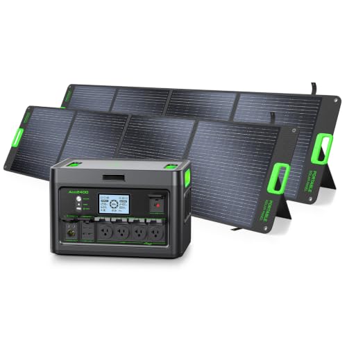 2400W Portable Power Station with 200W*2 Solar Panel for Camping, Outdoor | 1843Wh Solar Generator LiFePO4 UPS Home Battery Backup Power w/4 2400W AC Outlets,2 PD100W, 2Hrs Fast Charging for Emergency - color: Dark Black & Dark Green