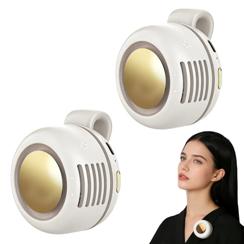 Portable Fan,2-in-1 Waist Clip On Bladeless, Ultra-Quiet Mini Personal Neck Fan 3 Speeds with 360°Adjustable Clip USB Rechargeable for Hiking,Office & Outdoor - color: White+White