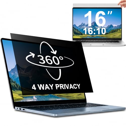 STARY 4-way 360°Laptop Privacy Screen Filter 16 Inch 16:10 Ratio(1920x1200), Anti Glare & Blue Light Filter, Removable Privacy Screen Protector for Laptop Monitor, Compatible with HP Dell Acer Lenovo Samsung ASUS Toshiba - size: 16 inch 16:10