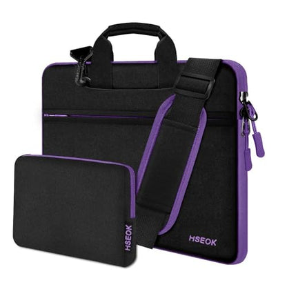 Hseok Laptop Shoulder Bag 13-14 inch Shockproof Water-Resistant HandBag with Small Case Compatible with MacBook Pro/Neo 14" M5/M4/M3/M2/M1, Mac Air/Pro 13.3", XPS 13/14, Most 13"-14" PC,Black-purple - color: Black-purple, size: 13"-14"