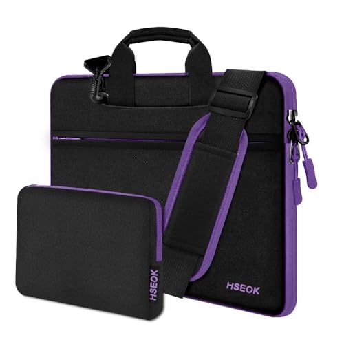 Hseok Laptop Shoulder Bag 13-14 inch Shockproof Water-Resistant HandBag with Small Case Compatible with MacBook Pro/Neo 14" M5/M4/M3/M2/M1, Mac Air/Pro 13.3", XPS 13/14, Most 13"-14" PC,Black-purple - color: Black-purple, size: 13"-14"