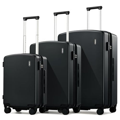 Hanke Expandable Luggage Sets 3 Piece, 20/24/28 Inch Hard Shell Suitcase | PC Hard Shell, 8 Spinner Wheels, TSA Lock, Side Hook, Wet Pocket, Nestable Storage, Family & Couple Travel - color: Jet Black, size: 20+24+28 Inch EXT