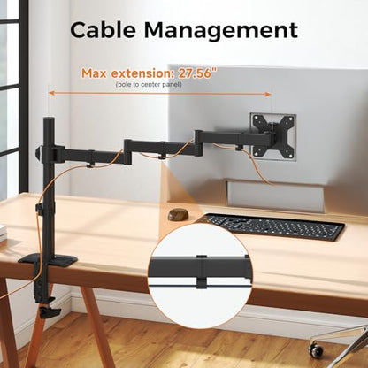 suptek Single Monitor Arm, Universal 3 Tier Arm Fully Adjustable Pole Mount Bracket Monitor Mounting for 13 to 27 inch Screen, Weight up to 22lbs, Mounting Holes 75x75mm to 100x100mm,Black - size: 3 Tier Monitor Arm