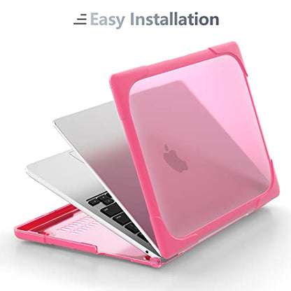 Batianda Foldable Stand Heavy Duty Case for MacBook Air 13.6 inch, Pink | Fits M5 M4 M3 M2 Chip 2026-2022 Model, Ergonomic Stand Holds 22 lbs, Shockproof Bumper, with Keyboard Cover Screen Protector - color: Rose