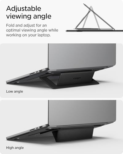 Spigen Slim Fold Laptop Stand Foldable Portable Ergonomic Angle Lift Anti-Slip Compatible with MacBook Neo, MacBook Air, MacBook Pro 11"-16" and More - Black (LD201-S1) | Ergonomic Angle Lift Anti-Slip for MacBook Neo, MacBook Air, MacBook Pro 11"-16" and