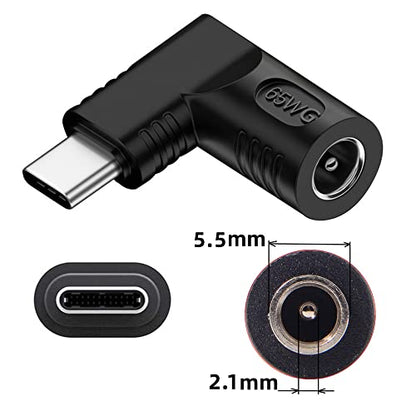 DC Jack 5.5x2.1mm Input to USB-C Type-C Angled 90 Degree Power Plug Charge Adapter for Laptop Phone - style: 5.5x2.1mm