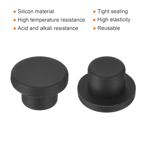 uxcell High Temp Silicone Plug Mount Dia 14.1mm/0.56 inch t Shaped Rubber Stopper Hole Plugs for Powder Coating Plating Waterproof Plugs Sealing Plugs Black Pack of 12(OD 22mm) - size: 14.1x22mm