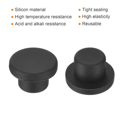 uxcell High Temp Silicone Plug Mount Dia 14.1mm/0.56 inch t Shaped Rubber Stopper Hole Plugs for Powder Coating Plating Waterproof Plugs Sealing Plugs Black Pack of 12(OD 22mm) - size: 14.1x22mm