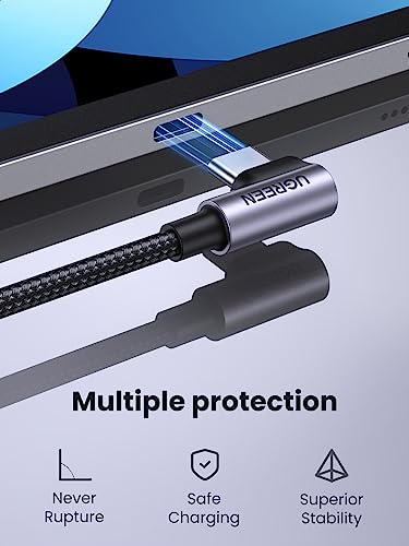 UGREEN 60W Right Angle USB C Cable, Fast Charging Cable, 6.6ft | 90° angled connector for gaming & bedside. For iPhone 17/16/15, MacBook, Galaxy S26/S25, iPad, Pixel, Switch - size: 6.6ft