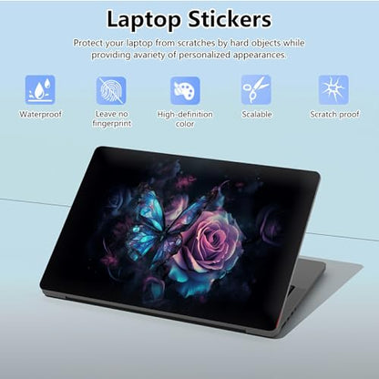 Universal Laptop Skin Sticker with 2 Wrist Pad Skins, Waterproof Scratch Resistant Vinyl Laptop Cover Decal, Cut to Fit for 11–15.6 Inch MacBook HP Dell Lenovo, Dark Rose Butterfly - color: Dark Rose Butterfly