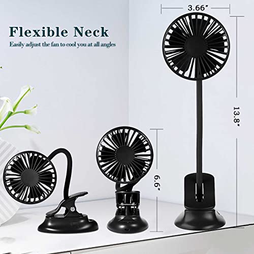 Clip On USB Mini Desk Fan with Emergency Power Bank, Battery Operated Rechargeable Portable Fan - Flexible Neck, 3 Speed Personal Cooling for Car, Camping, Office, Dorm, Beach - Black - color: Black