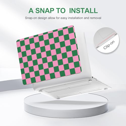 iCasso Compatible with MacBook Air 13 inch Case 2021 2020 2019 2018 Release A2337 M1 A2179 A1932 Touch ID, Plastic Hard Shell Case + Keyboard Cover + Screen Protector, Green Pink Checkered - color: Green Pink Checkered