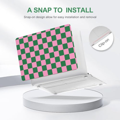 iCasso Compatible with MacBook Air 13 inch Case 2021 2020 2019 2018 Release A2337 M1 A2179 A1932 Touch ID, Plastic Hard Shell Case + Keyboard Cover + Screen Protector, Green Pink Checkered - color: Green Pink Checkered