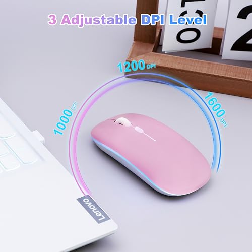 Wireless Bluetooth Mouse Rechargeable Long Lasting Dual Mode - BT 5.2 & 2.4G Silent RGB LED Mice, Slim Portable Ergonomic Mouse for Laptop/PC/Tablet/MacBook/iPad/Apple Devices(Pink) - color: Pink