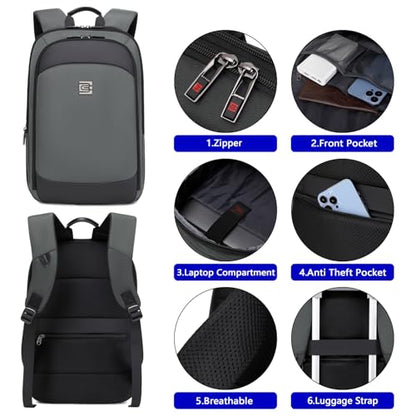 Business Backpack for Men 15.6 Inch,Slim & Expandable Waterproof Travel Laptop Backpack - color: Grey