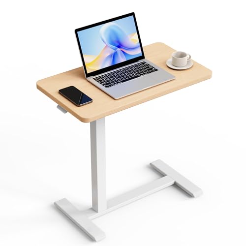 ROMOON Overbed Table with Wheels, Height Adjustable Hospital Bedside Table | Mobile Standing Desk & Rolling Laptop Cart for Home Office, Bed, Couch, Small Spaces, 27.6" W x 15.7" D, Natural Oak - color: Natural Oak