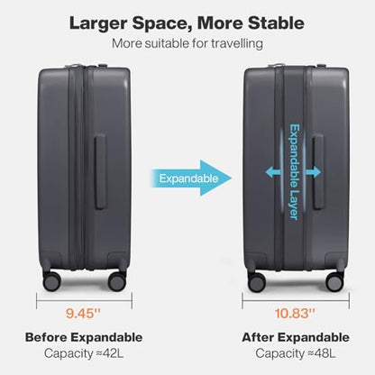 mixi 20 Inch Large Expandable Carry on Luggage Suitcase with Spinner Wheels, Hardside Rolling Travel Suitcase PC with TSA Lock, Rock Gray - color: Rock Gray, size: 20in Expandable