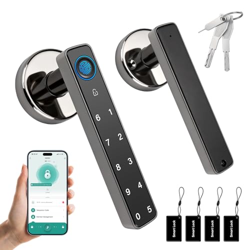 Smart Door Lock with Knob, Keyless Entry Door Locks with Handle,APP Control | Fingerprint Door Keypad Knob for Bedroom/Front Door/Office /Apartment, 5 Unlock Ways,Auto Lock, Generate Passcode Remotely - color: Black Knob Lock