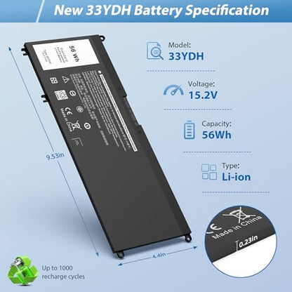 56WH 33YDH Laptop Battery Compatible with Dell Inspiron 17 7000 7773 7778 7779 G3 15 3579 15 7577 G5 5587 G7 7588 Latitude 13 3380 14 3490 15 3590 99NF2 PVHT1 P72F P30E 81PF3 081PF3 P30E001 - style: 33YDH