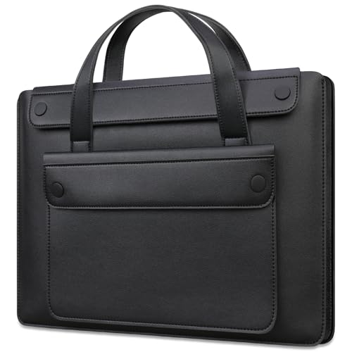 Lacdo 14 Inch Laptop Sleeve Case Bag for HP 14" Laptop, Lenovo Dell ASUS Acer Chromebook 14, HP Stream 14, Dell Latitude 14, ASUS Vivobook 14, Leather Computer Bag with 3 Compartments & Handle, Black - size: 14 Inch