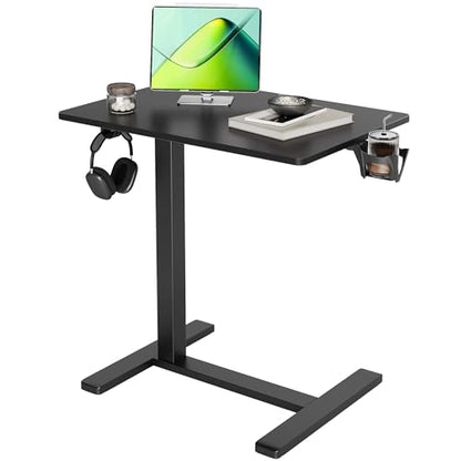 Claiks Mobile Standing Desk with Cup Holder Overbed Table 25.5" Black | Cup Holder, Rolling Adjustable Desk, Hidden Wheels, Gas Spring Lift, Side Hook, Easy Assembly, Hospital Use - color: Black