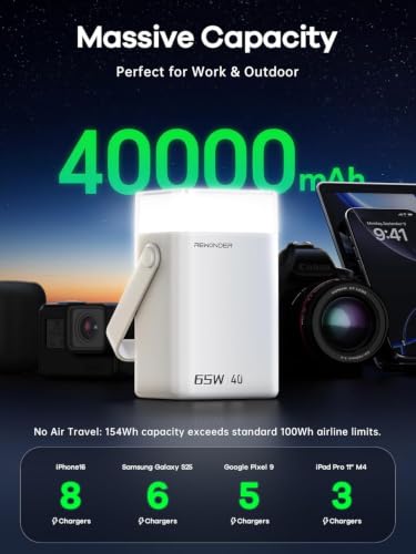 65W Power Bank 40000mAh Laptop Portable Charger Battery Pack - White - color: Glacier White