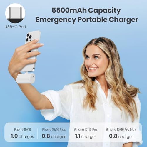 Mini Portable Charger for iPhone 17/16,Upgraded 5500mAh PD USB C Power Bank,Travel Essentials Pocket Phone Charger Battery Pack for iPhone 17/17 Pro Max/16/16 Pro/15 Series,Samsung Galaxy Android etc - color: White