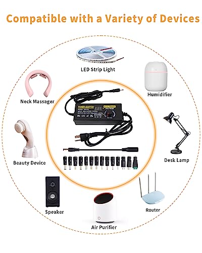 3~24V 6A Adjustable Universal Power Supply Adapter 144W AOYADAISU DC Power Supply with Polarity Converter&14 Tips, 3V 5V 6V 9V 12V 15V 18V 19V 20V 24V 100V-240V AC to DC Converter for LED Strip Light - style: 3-24V 6A 144W