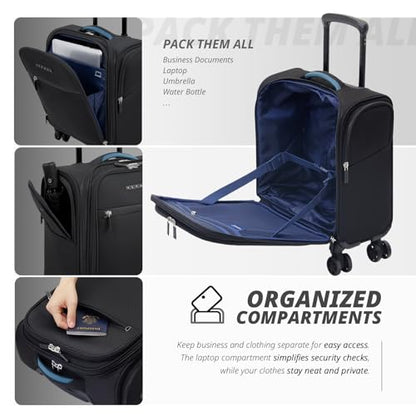 Verage Underseat Carry On Luggage with Wheels,14-Inch,Black | Personal Item Bag,Airline Approved, Laptop Compartment, USB Charging Port - color: Black, size: 14-Inch Compact Underseat