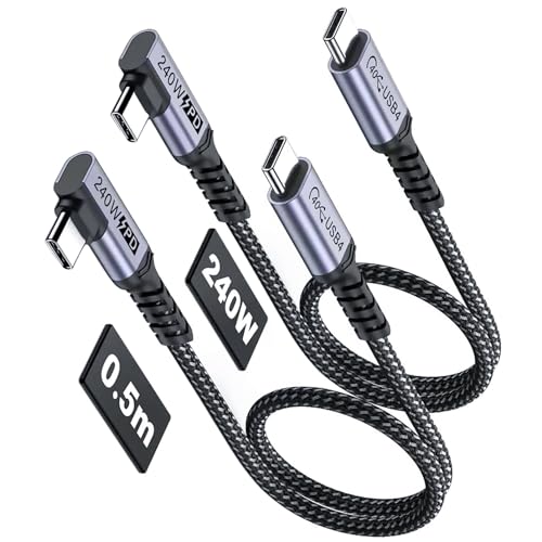 Short USB 4 Cable Right Angle 1.5FT 2 Packs, 240W Fast Charging | High Speed 40Gbps Data Transfer, 8K Video Display, Compatible for iPhone 16/16 Plus/16 Pro Max, MacBook, Galaxy S23 - size: 240w - 1.5ft, 1.5ft