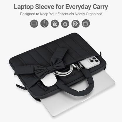 MOSISO Laptop Case 13.3 inch, 13-13.3 inch Puffy Laptop Sleeve Compatible with MacBook Neo/Air 13.6 M5 M4 M3 M2 M1/Pro 13/14, HP Dell ASUS Lenovo, Rectangle Quilted Carrying Bag with Bow&Handle, Black - color: Black, size: 13.3 inch