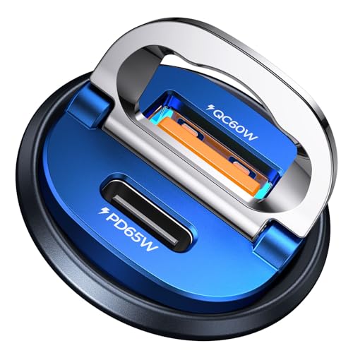 MRGLAS【Upgraded】 125W USB C Car Charger Super Fast Charging for iPhone 16 | [PD65W & QC60W][All Metal] Cigarette Lighter Car Charger,Dual Port for iPhone 16 15 Pro iPad Samsung S25 S24 MacBook-Blue - color: Blue