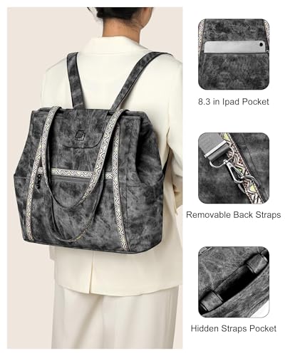 Large Laptop Tote Bag for Women Designer Leather Laptop Bag, 15.6in | Fashion Travel Backpack Purse Shoulder Handbag Fits 15.6 Laptop, Daily, Work, Business Trip, Weekend Travel, Teacher - color: Denim Black