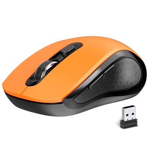 Wireless Mouse Ergonomic, Side Buttons Mouse, 2400 DPI, Silent and Anti Slip Roller Cordless Mice, 2.4Ghz with USB Receiver, 6 Buttons, Suitable for Laptop PC Chromebook and Windows 11/10/7 - Orange - color: AT268-Orange