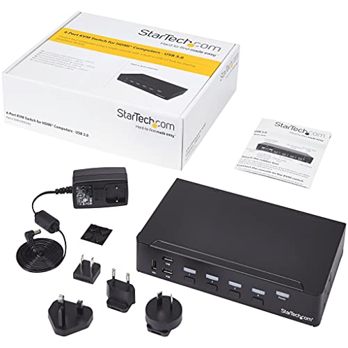 StarTech 4-Port HDMI KVM Switch, Full 1080p, USB 3.0 Hub, 3.5mm Audio, TAA | High definition video, Share peripherals, Separate 3.5mm auxiliary audio support, No drivers required, Plug-and-play - size: 4 Port | 1 Monitor, style: USB 3.0 | 1080p