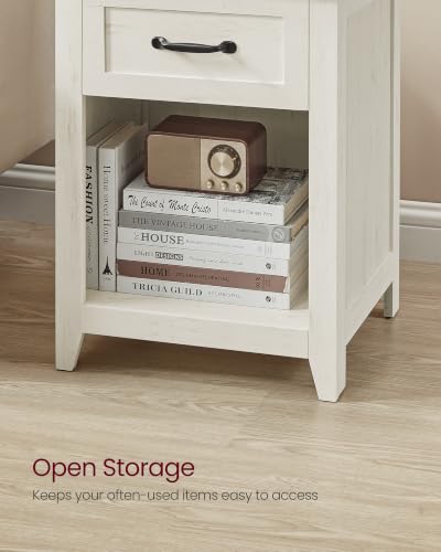 VASAGLE LIRY Collection - Farmhouse Nightstand with Charging Station, Bedside Table, Side Table with Drawer, Open Compartment, for Bedroom, Rustic White and Honey Brown ULET659K41 - color: Rustic White + Honey Brown, size: 1 PACK, style: 17.7"W x 23.6"H W