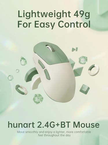 hunart H6 49g Wireless Mouse, Bluetooth & 2.4GHz, Rechargeable, Green | Silent Clicks, Two Ways to Connect, USB-C Charging, Lightweight Right-Hand Ergonomic Comfort, for Laptop, MacBook, Computer - color: Green