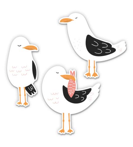 Three Seagulls - 3" Each Vinyl Stickers - for Car Laptop I-Pad - Waterproof Decals - size: 3" each