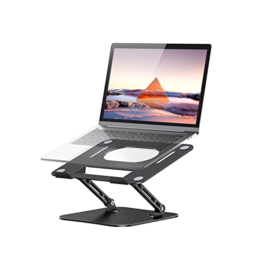 JOIOT Adjustable Aluminum Laptop Stand, Ergonomic Riser for 11-16" Laptops | Free Height Adjustable，Hollow Vent for Fast Cooling, Anti-Slip Silicone Pad, Foldable Portable for Home Office Travel - color: Black