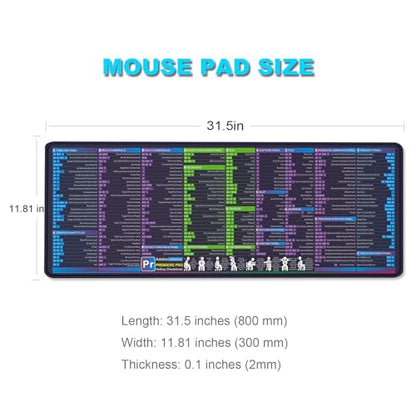 Premiere Pro Shortcut Key Mouse Pad Desk Mat for Keyboard and Mouse Long Mousepad with Stitched Edge Non-Slip Rubber Base for Computer Keyboard Laptop PC - color: 38PREMIERE PRO