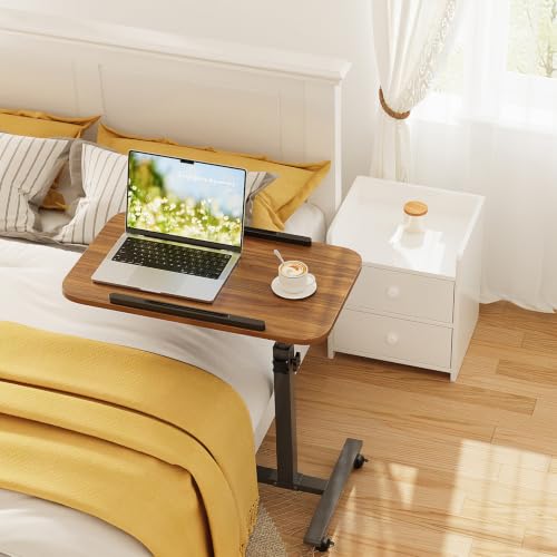 Furist Laptop Lap Desk, Mobile Adjustable Overbed Bedside Table with Wheels, Portable Standing Bed Desk, Rolling lapdesk Lap desks for Adults with Casters& Mouse Pad - color: Light Walnut