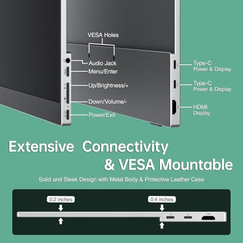 cocopar Portable Monitor 15.6 Inch 1080P FHD 60Hz 85% sRGB Travel Monitor with Speaker HDMI USB-C Second Screen for Laptop MacBook Surface PC Xbox PS4/5, VESA Mountable, with Full Cover Stand - size: 15.6 Inch