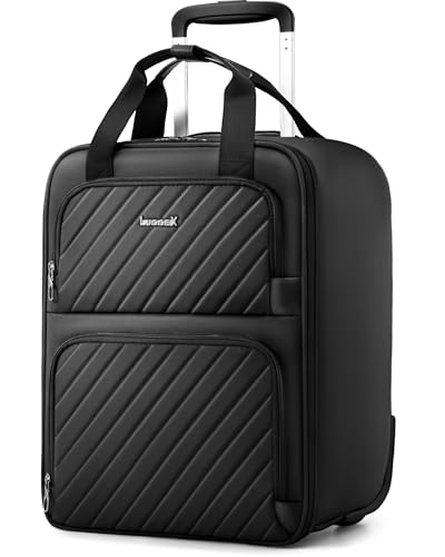 LUGGEX Underseat Carry On Luggage with Wheels, UDK-Plus Large-Capacity Lightweight Soft Sided Personal Item Suitcase for Short Trips (UX-Core, Black, 16 Inch) - color: Black