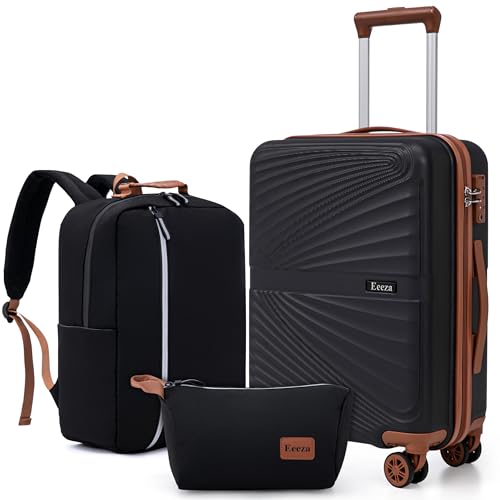 Carry On Luggage Set 22x14x9 Airline Approved Luggage Sets 3 Piece,Suitcases with Wheels,ABS Hard Case Luggage with TSA Lock Spinner Wheels(20 Inch,BP/TB) - color: Black