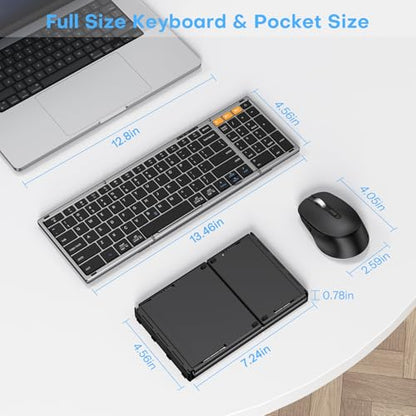 Foldable Keyboard and Mouse for 3 Devices, OMOTON Wireless Bluetooth Combo | USB-C Rechargeable, Ergonomic Mouse, Full-Size Folding with Numpad for Mac/Windows/iPhone/Tablet, Travel Portable, Space Grey