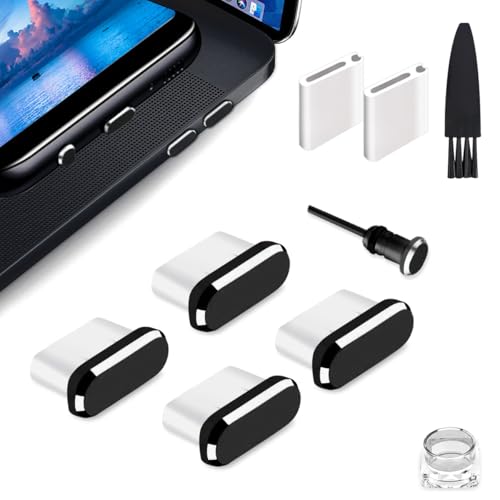 USB C Dust Plug, Type C Dust Cover Charging Port Cap 4 PCS with Cleaning Brush Black, Compatible with iPhone 17 16 15 Pro Max Plus Samsung S25 S24 Ultra, Anti Lost Phone Accessory Protector - color: 01 Midnight Black