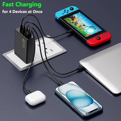 100W USB C Charger Block,4-Port GaN Fast Charger Compatible with MacBook Pro, MacBook Air, Google Pixelbook, ThinkPad, Dell XPS, iPad Pro, Galaxy iPhone All USB C Devices 6ft