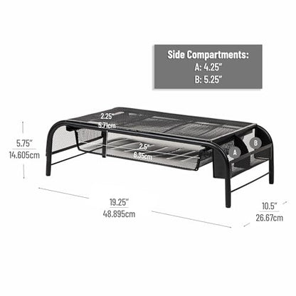 Mind Reader Monitor Stand, Ventilated Laptop Riser, Paper Tray, Storage, Office, Metal Mesh, 20"L x 11.5"W x 5.5"H, Black - color: Black