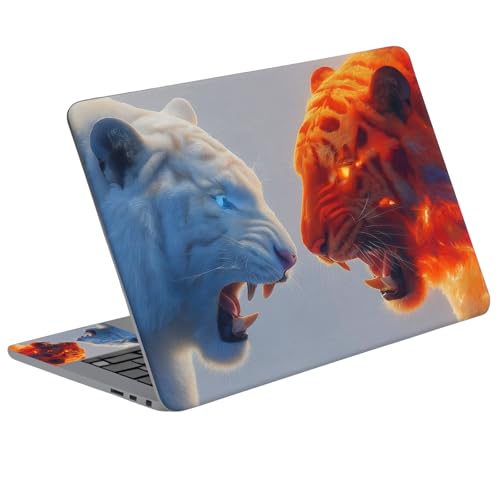 Universal Laptop Skin Sticker Decal with 2 Wrist Pad Skins, Waterproof Scratch Vinyl Cover for 11–15.6 Inch MacBook, HP, Dell, Lenovo, Cutable & Reusable,Ice and Fire Tiger Art - color: Ice and Fire Tiger Art
