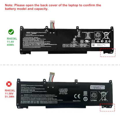 45Wh RH03XL M02027-005 Laptop Battery for HP ProBook 430 440 445 450 630 640 650 G8 G9 G10 EliteBook 630 640 645 655 G9 G10 G11 Series RHO3XL M02027-005 HSTNN-OB1T M01524-AC1 M01524-1D1 - size: 8.07*3.85*0.27inch RH03XL